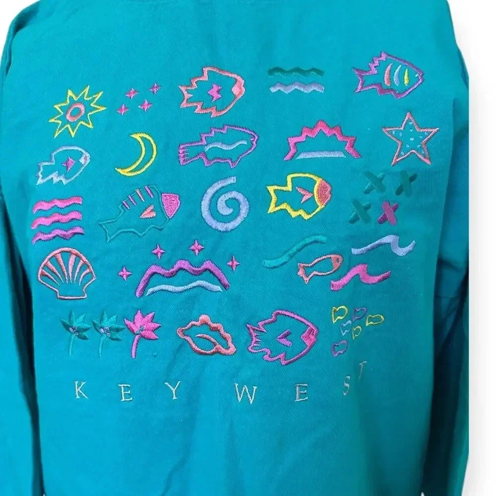 Colorful VTG Crazy Shirts Hawaii Key West Embroidered Sweatshirt Womens M blue - Picture 4 of 6